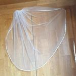 FTY30 - 1 rétegű, szatén szélű, Ekrü MINI menyasszonyi fátyol 60x100cm fotó