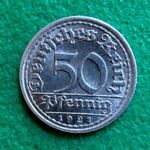 MÁRKA 50 PFENNIG 1921 F NÉMET FÉMPÉNZ fotó