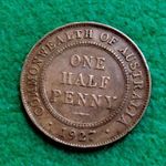 DOLLÁR 1/2 PENNY 1927 AUSZTRÁL FÉMPÉNZ fotó