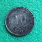 MÁRKA 10 PFENNIG 1917 D NÉMET FÉMPÉNZ fotó
