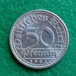MÁRKA 50 PFENNIG 1921 A NÉMET FÉMPÉNZ fotó