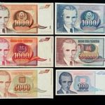 Nikola Tesla jugoszláv dinár sor: 100-5 millió, 1990-1994 (F/aUNC) | 6 db bankjegy fotó