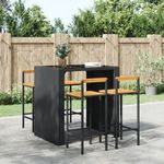 4 db fekete polyrattan és tömör akácfa bárszék fotó