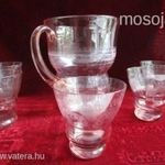 ART DECO DEKO RÓZSASZÍN VÉSETT MINTÁS POHÁR + KANCSÓ 6 DARABOS KÉSZLET VINTAGE NOSZTALGIA fotó
