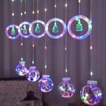 Összefűzhető Karácsonyfa Gömbök, 3m, LED fényfüzér, 8 világítási mód, 10db gömb, zöld-piros-kék-s... fotó