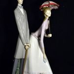 HATALMAS ÉS NAGYON RITKA ... LLADRO KALAPOS ÚR ÉS HÖLGY KUTYÁVAL PORCELÁN SZOBOR X fotó