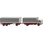 Wiking 045502 H0 Tehergépjármű modell Magirus 235 D platós pótkocsi, kavicsszürke fotó