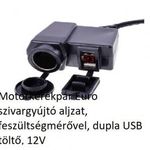 Motorkerékpár Euro szivargyújtó aljzat, feszültségmérővel, dupla USB töltő, 12V fotó