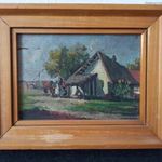 Harencz János (1928- ?), miniatűr festmény/életkép/ olaj-farost. fotó