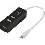 Renkforce RF-4995192 3 port USB 2.0 hub Beépített SD kártyaolvasóval, OTG funkcióval Fekete fotó