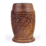1Q261 Régi egzotikus faragott virágdíszes fa váza 12.5 cm fotó