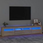 sonoma tölgy színű TV-szekrény LED-lámpákkal 210x35x40 cm fotó