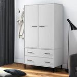 OSLO fehér tömör fa gardróbszekrény fém lábakkal 90x55x172, 5 cm fotó