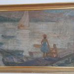 Eredeti festmény Hikádi Erzsébet Balaton kb. 50x70cm faros keretben fotó