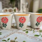 Hollóházi porcelán kupica, szögletes, virágos pálinkás pohár 3 db eladó! fotó