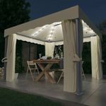 krémfehér pavilon függönnyel és LED fényfüzérrel 3 x 3 m fotó