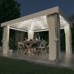 krémfehér pavilon függönnyel és LED fényfüzérrel 4 x 3 m fotó