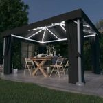 antracitszürke pavilon függönnyel és LED fényfüzérrel 4 x 3 m fotó