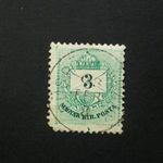 Magyarország 1890 Színesszámú 3 kr. E 12: 11 3/4 Püspökladány, sarokhiány D fotó