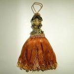 Csodaszép nagy méretű korall narancs arany színű vintage függöny bojt tüll cérna zsinór kő köves fotó