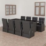 9 részes fekete polyrattan kültéri étkezőszett párnákkal fotó