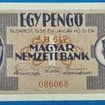 1938 -as hajtatlan aUNC 1 Pengő bankó sorszám elött csillaggal!!! Ritkább !!! (L2229) fotó