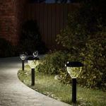 4 db meleg fehér és RGB napelemes ösvény lámpa tüskével fotó