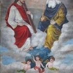 A SZENTHÁROMSÁG NAGYON RÉGI EGYHÁZI FESTMÉNY OLAJ + VÁSZON ANGYAL PUTTÓ RENDKIVÜLI fotó