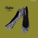 Új! BUFFALO LONDON fekete-fehér mintás BŐR BÉLÉSŰ csinos textil BALERINA CIPŐ 40 fotó