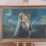 (K) Nagyméretű jelzett antik szentkép festmény 113x81 cm kerettel fotó