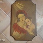 SZŰZ MÁRIA A KIS JÉZUSSAL FÁRA FESTETT FALI KÉP NAGY MÉRETŰ 40 X 24, 5-CM RITKA DARAB fotó