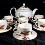 ROYAL WORCESTER GYÜMÖLCS MINTÁS PORCELÁN TEÁSCSÉSZE KÉSZLET KANNÁVAL X fotó