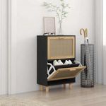 fekete szerelt fa és természetes rattan cipőszekrény 52x25x80cm fotó