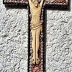 27. Antik CSONT Jézus Krisztus 12 cm, 29 cm kagylókkal kirakott feszületen, kereszt, különleges, imp fotó