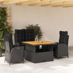 4 részes fekete polyrattan kerti étkezőszett párnákkal fotó