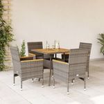 5részes szürke polyrattan/akácfa kerti étkezőgarnitúra párnával fotó