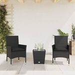 3 részes fekete polyrattan/üveg bisztrógarnitúra párnával fotó
