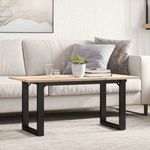 tömör fenyőfa és öntöttvas dohányzóasztal O-vázzal 100x50x45 cm fotó