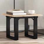 tömör fenyőfa és öntöttvas dohányzóasztal O-vázzal 50x50x35 cm fotó