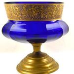 MOSER ! ARANYOZOTT KÉK ART DECO ÜVEG TALPAS TÁL ! fotó