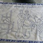 Régi falvédő terítő pamutvászonra hímezve 82 x 49 cm ritka fotó