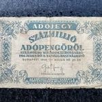 Ritka bankjegy: 1946 100 millió adópengő forgalmi, eredeti állapotban VG fotó