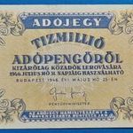 1946 -os Tizmillió Adópengő bankó fehér papíron!!! Ritkább !!! VF (L2369) fotó