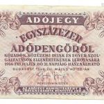 100000 Adópengő 1946 Sorszám nélkül, fehér vastagabb papír 5600 rendelet fotó