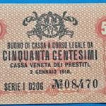 1918 -as hajtatlan ITALY 50 Centesimi bankó Cassa Veneta dei Prestiti! Military I.VH. AUNC (L2093) fotó