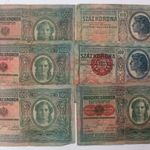 6 db. 100 korona 1912 (4 db. osztrák típus DÖ fb. 1 db. Magyaroszág fb. 1 db. fb. nélkül) /23 fotó