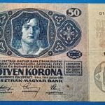 1914 -es 50 Korona bankó Osztrák felülélyegzéssel !!! Ritkább !!! F (L2373) fotó