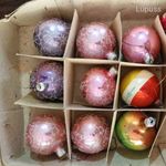 SZÍNES GÖMBÖK, 9db, 6cm - RETRO KARÁCSONYFADÍSZ ÜVEGBŐL !!! fotó