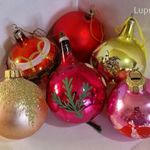 VIRÁGOS, DÍSZES GÖMBÖK 6db - RETRO KARÁCSONYFADÍSZ ÜVEGBŐL, 6cm !!! fotó