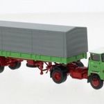 Brekina 71203 IFA W-50 Nyergesvontató Teherautó Platós Ponyvás Pótkocsival (Zöld színű fülke) fotó